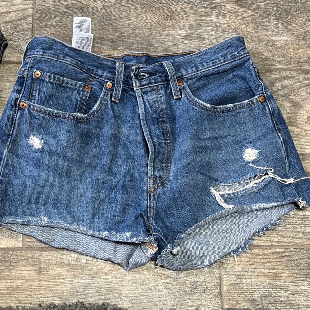 Levi's Blue Distressed Jean Shorts